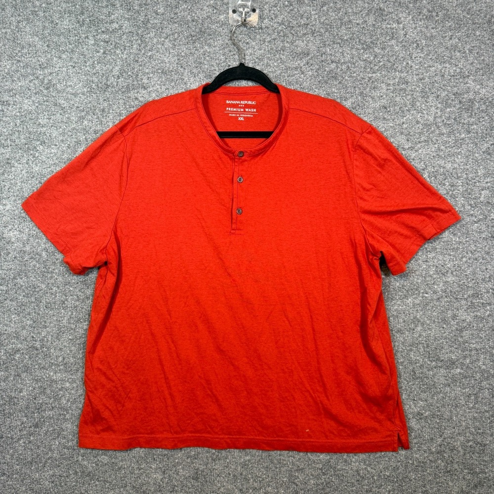 Banana‎ Republic Shirt Mens XL Orange Henley Tshirt Premium Wash Casual Stretch